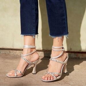 Paige Wellie Silver Leather Strappy Heels